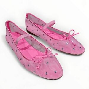 JEFFREY CAMPBELL Releve Rhinestone Embellish Pink Mesh Mary Jane Ballet Flats 10